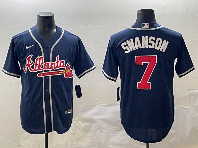 Men Atlanta Braves #7 Swanson Blue Game 2025 Nike MLB Jersey style 1